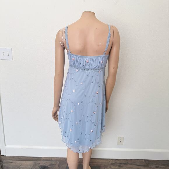 [Urban Outfitters] Blue Floral Embroidered 90s Babydoll Mini Dress Size Large L - Picture 3 of 12